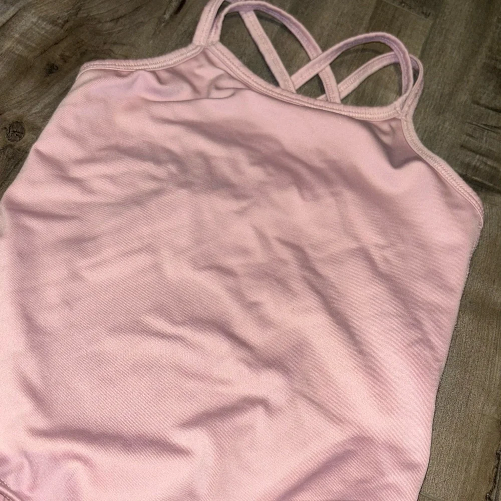 Kids Blush Pink Unitard Bodysuit with Criss Cross Back - Picture 4 of 5